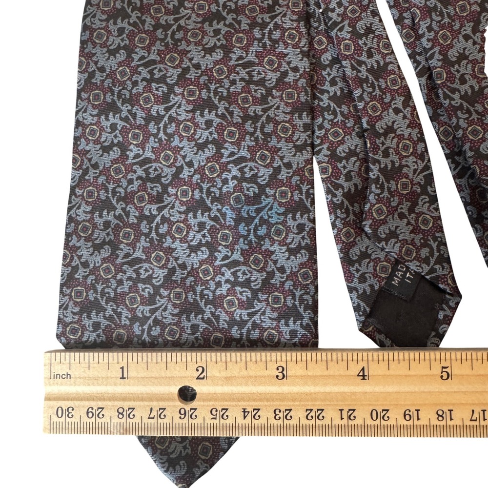 Lanvin Paris Silk Tie Set Bundle 2 Floral Geometric Grey Burgundy Made in Italy - Picture 2 of 8